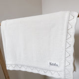 100% Organic Cotton Detailed Knit Baby Blanket - White