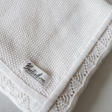 100% Organic Cotton Detailed Knit Baby Blanket - White