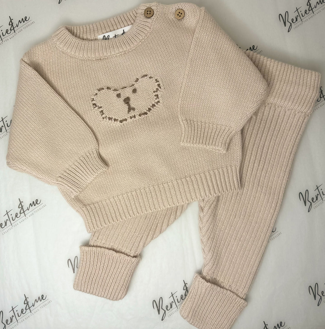 Knitted jumper with hand embroidered bear