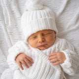 My First Outfit | Chunky Knit Romper | Unisex Coming Home Outfit | 100% Organic Cotton |Newborn Knitted Outfit | Matching Knitted Hat - White