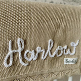 Hand embroidered personalised knitted blanket - Organic cotton