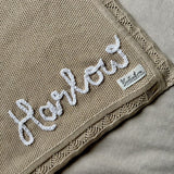 Hand embroidered personalised knitted blanket - Organic cotton