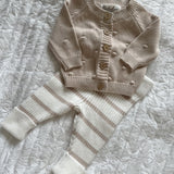 Knitted Cardigan with Pom Pom Detail - Beige