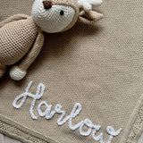 Hand embroidered personalised knitted blanket - Organic cotton