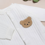 Neutral Boucle Button Up Cosy Winter Teddy Bear Baby Grow Romper