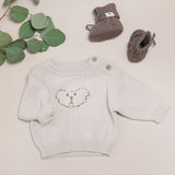 Baby and Toddler Knitted Jumper with Hand Embroidered Teddy Bear Detail