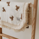 Teddy Bear Muslin Frill Blanket Swaddle